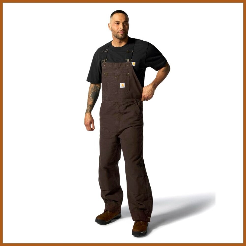 Loose Fit Washed Duck Insulated Bib Overall, Heavyweight Cotton Duck